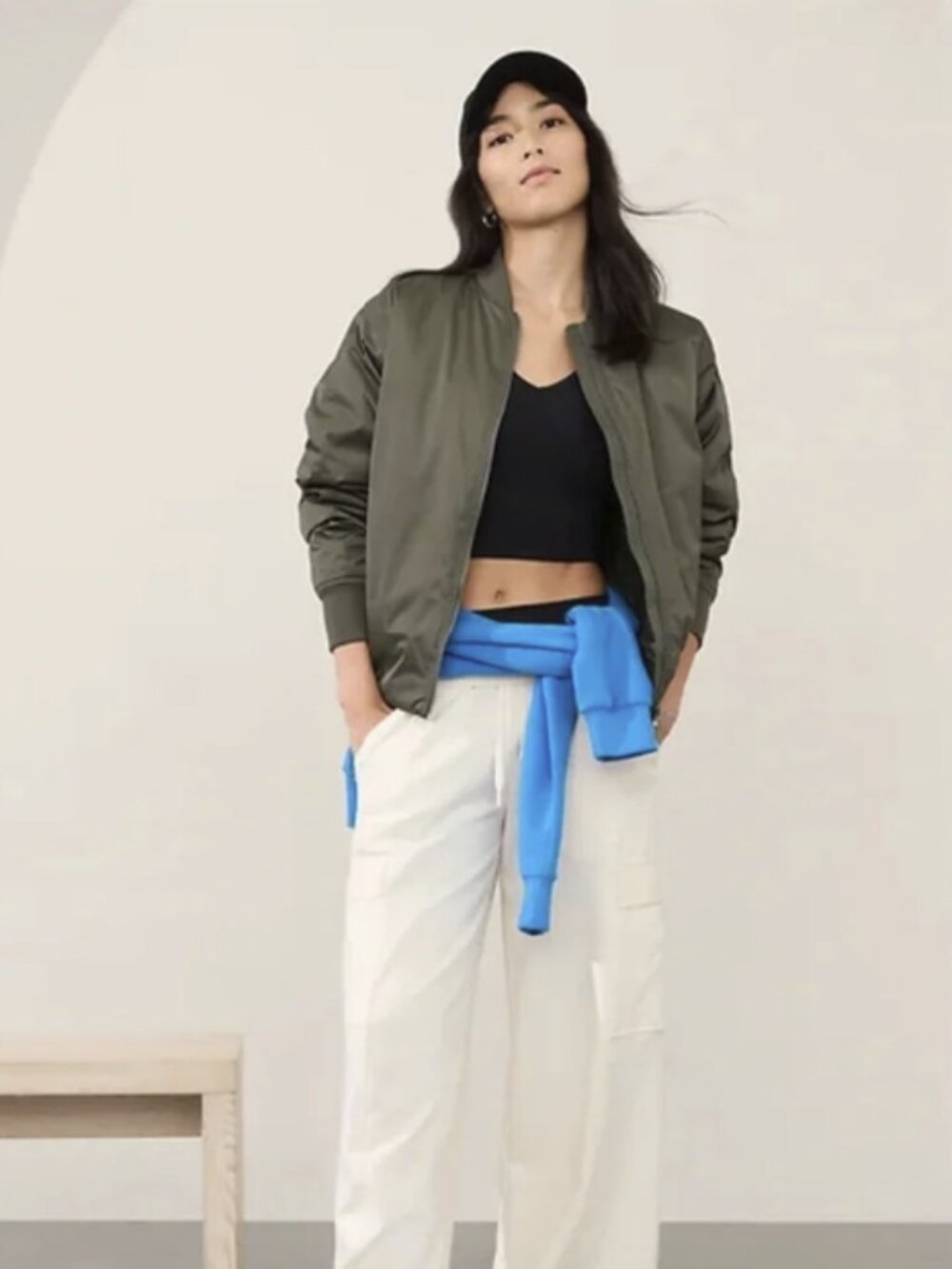 Athleta Sateen Bomber Moss Green XL NWT